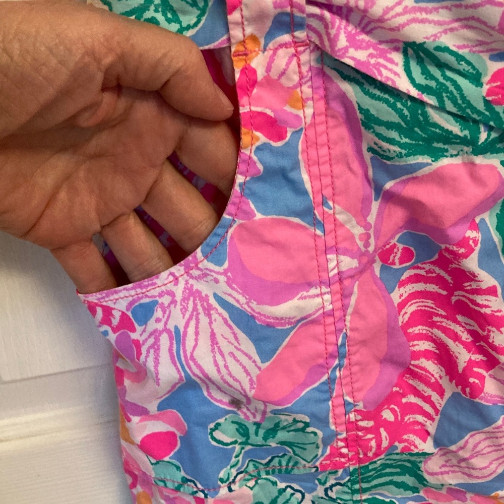 Lilly Pulitzer Pink Floral Sleeveless Shift Dress with White Trim - Picture 4 of 9